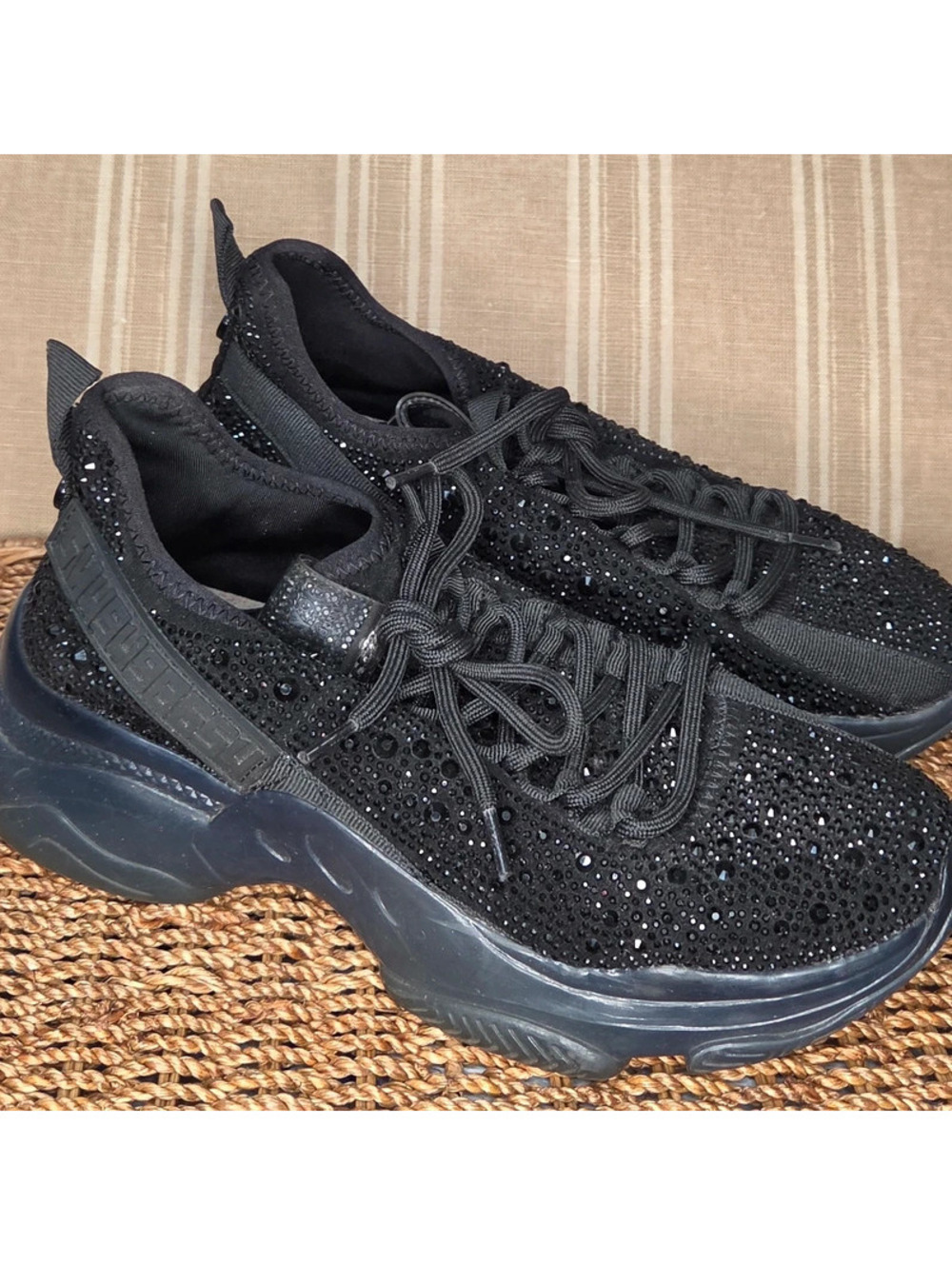 Steve Madden Maxima Rhinestone Black Sneakers  8